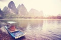 Bamboo raft at Li River, Xingping, China. Royalty Free Stock Photo
