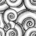 Vintage stylized spiral shells seamless pattern