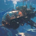 Vintage Submarine Exploration in Blue Depths Royalty Free Stock Photo