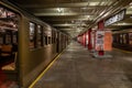 Vintage subway train car in New York Transit Museum located in downtown Brooklyn
