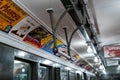 Vintage subway train car in New York Transit Museum located in downtown Brooklyn