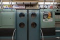 Vintage subway train car in New York Transit Museum located in downtown Brooklyn