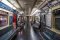 Vintage subway train car in New York Transit Museum located in downtown Brooklyn