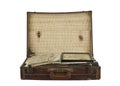 Vintage suit case open on white