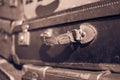 Vintage suitcase handle closeup - old suitcase macro - Royalty Free Stock Photo