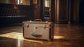 Vintage Suitcase On Hardwood Floor: A Retro-style Functional Piece