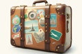 Vintage suitcase travel stickers isolated white background baggage retro bag case vacation journey leather tour tourism voyage Royalty Free Stock Photo