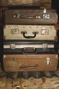 Vintage suitcases. classic luggage. old baggage. retro background Royalty Free Stock Photo