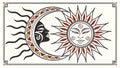 Vintage Sun and Moon with Intricate Ornate Patterns Vector, vector design Generative AI Royalty Free Stock Photo