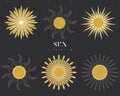 Vintage sun (sunburst) collection. Art deco modern sun rays. Logotype or lettering design element Royalty Free Stock Photo