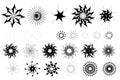 Vintage Sunburst Collection, Black and White Sun Vector Icons, Bursting Sun Rays, Star Pictograph, Speed Lines Royalty Free Stock Photo