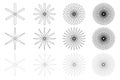 Vintage Sunburst Collection, Black and White Sun Vector Icons, Bursting Sun Rays, Star Pictograph, Speed Lines Royalty Free Stock Photo