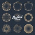 Vintage sunburst collection. Bursting sun rays. Fireworks. Logotype or lettering design element. Radial sunset beams