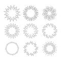 Vintage Sunburst Explosion Hand drawn Design Elements Fireworks Black Rays. Set of Black Sunbursts Graphic Elements.