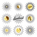 Vintage sunburst, sunset beams. Gold foil, shiny handmade circles. Golden glittering texture, pattern. Hand drawn Royalty Free Stock Photo