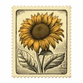 Vintage Sunflower Stamp Vector In The Style Of Tony Diterlizzi