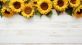 Vintage Sunflowers on White Wooden Background AI Generated