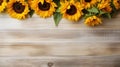 Vintage Sunflowers on White Wooden Background AI Generated