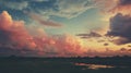 Vintage Sunset: Emotive Clouds Above A Serene Lake