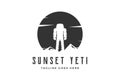 Vintage Sunset Ice Mountain with Standing Yeti Logo Design