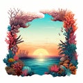 Vintage Sunset Picture Frame With Reef Design Royalty Free Stock Photo