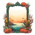 Vintage Sunset Picture Frame With Reef Design Royalty Free Stock Photo
