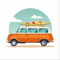 Vintage Surf Van on a Summer Beach Trip Illustration Royalty Free Stock Photo