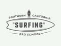 Vintage surfing logo, emblem, badge, label, mark.