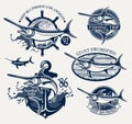 Vintage swordfish sea fishing emblems