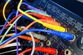 Vintage synthesizer with colorful path cables Royalty Free Stock Photo