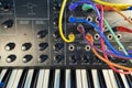 Vintage synthesizer with colorful path cables