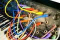 Vintage synthesizer with colorful path cables Royalty Free Stock Photo