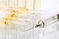 Vintage syringe and glass vials Royalty Free Stock Photo