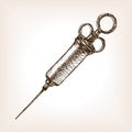 Vintage syringe sketch vector illustration Royalty Free Stock Photo