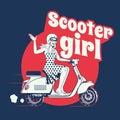 Vintage T-shirt design of Scooter Girl Royalty Free Stock Photo