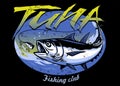 Vintage t-shirt design of tuna fishing with texture