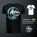 Vintage t-shirt with stylish European Old Car. Editable mock up