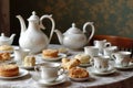 Vintage Table Setup Featuring English Tea Set and Sweets Royalty Free Stock Photo