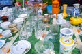 Vintage tableware and souvenirs for sale at a flea market