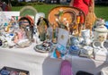 Vintage tableware and souvenirs for sale at a flea market