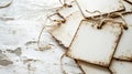 Vintage tags in a group of small rectangular shapes scattered over white surfaces Royalty Free Stock Photo