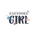 Vintage tattoo emblem. Tattoo girl lettering style font, logo template