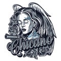 Vintage tattoo of pretty chicano girl