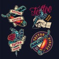 Vintage tattoo salon colorful emblems