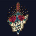 Vintage tattoo studio colorful emblem Royalty Free Stock Photo