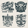 Vintage tattoo studio monochrome labels