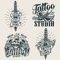 Vintage tattoo studio monochrome logos Royalty Free Stock Photo