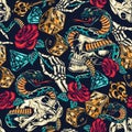 Vintage tattoos colorful seamless pattern