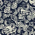 Vintage tattoos seamless pattern