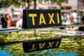 Vintage taxi sign on car roof - cab driver - Royalty Free Stock Photo